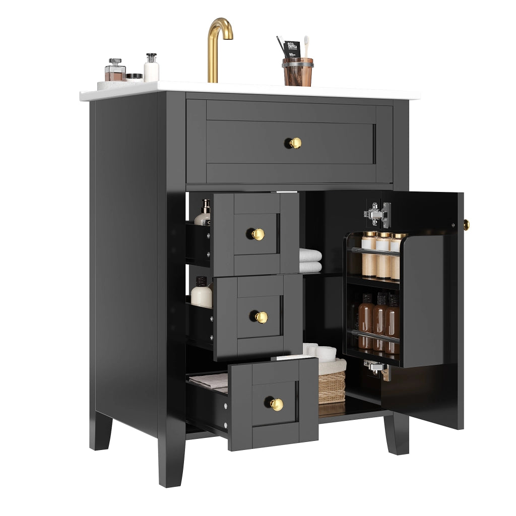 Mobile bagno con 1 anta; 3 cassetti e lavabo in ceramica con chiusura soft-close per bagno; 61×47×86 cm