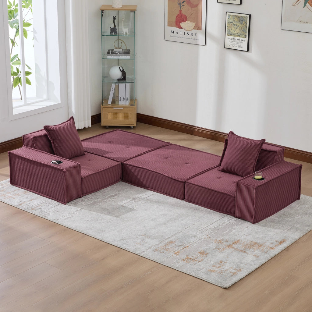 DIVANO 162x78x66 cm in tessuto a coste rosso vino con 2 cuscini
