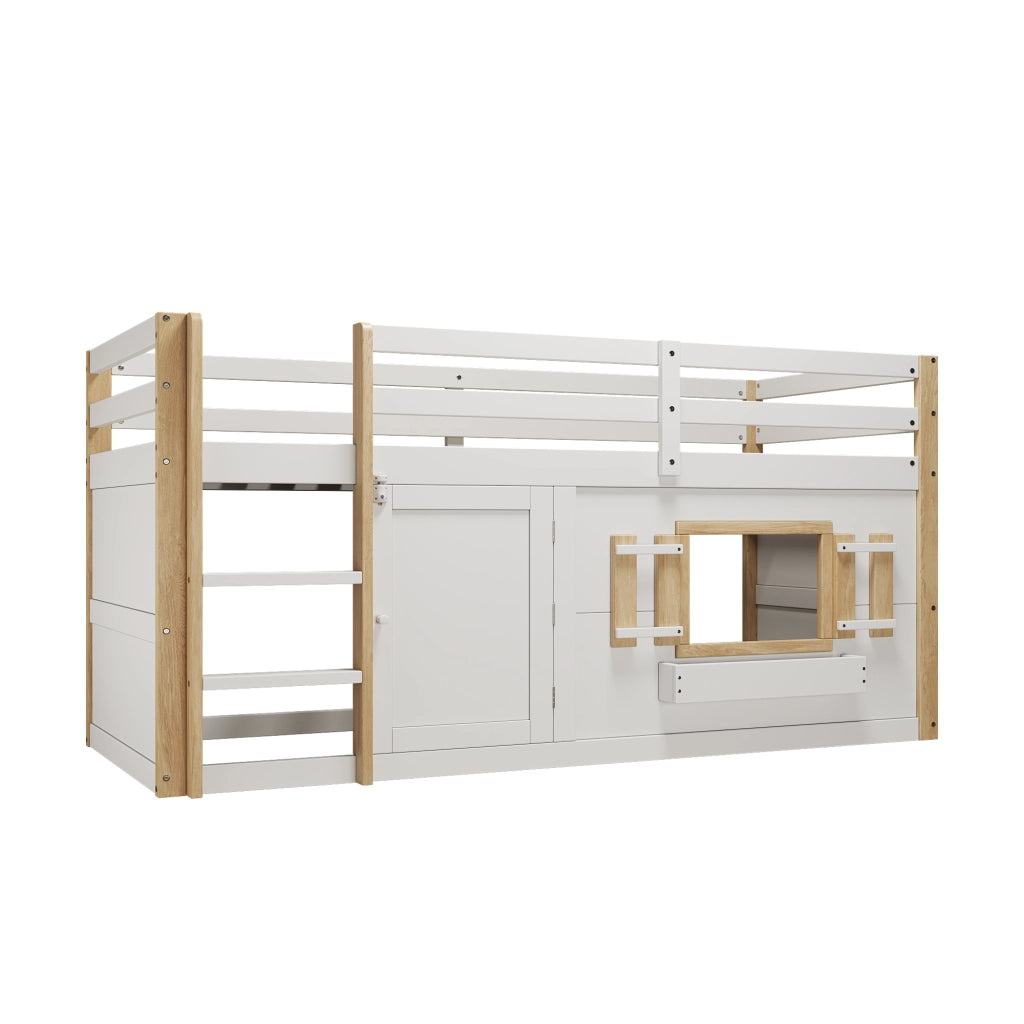 Letto a castello in legno massiccio 90x200 cm, bianco, con rete a doghe, senza materasso