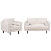 Set da soggiorno divano 2 posti e poltrona Imbottiti in tessuto beige con schienale imbottito stile retrò soggiorno