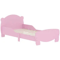 Lettino per Bambini con Testiera e Pediera a Orso e 2 Sponde Laterali, in Legno, 143.5x80x55 cm, Rosa