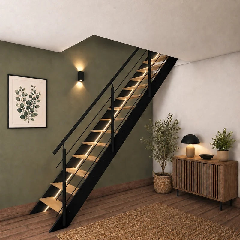 SPECTRA - Scala dritta in legno con LED integrati, nera