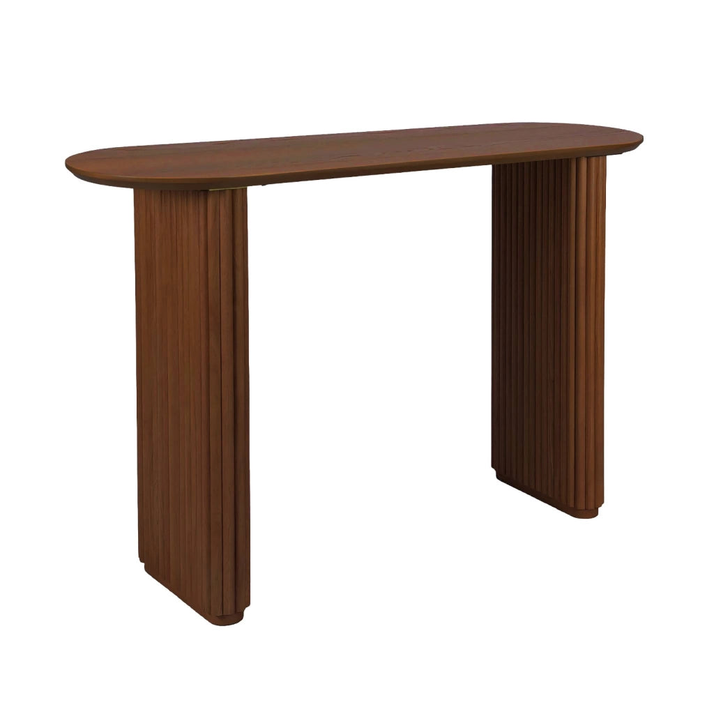 Consolle ovale in legno di hevea impiallacciato rovere, noce