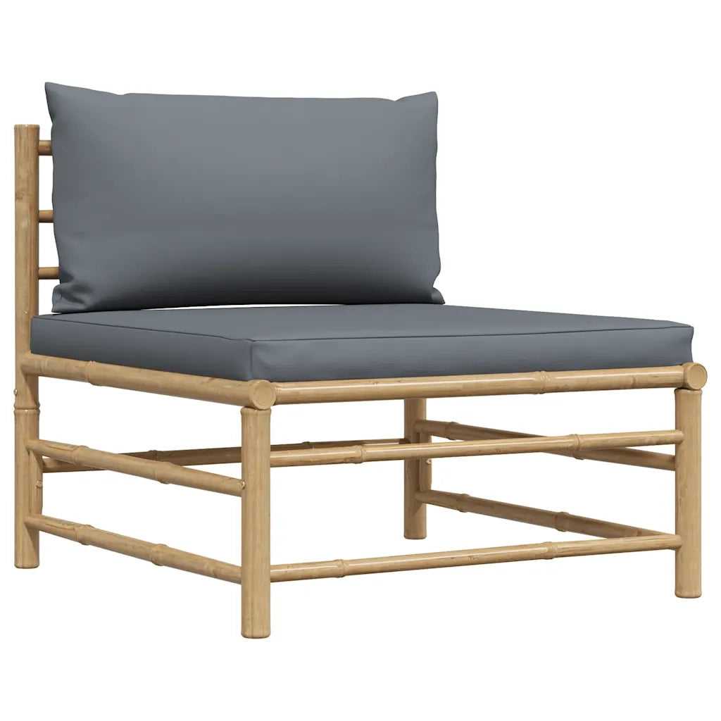 Set Divani da Giardino 3 pz con Cuscini Grigio Scuro in Bambù