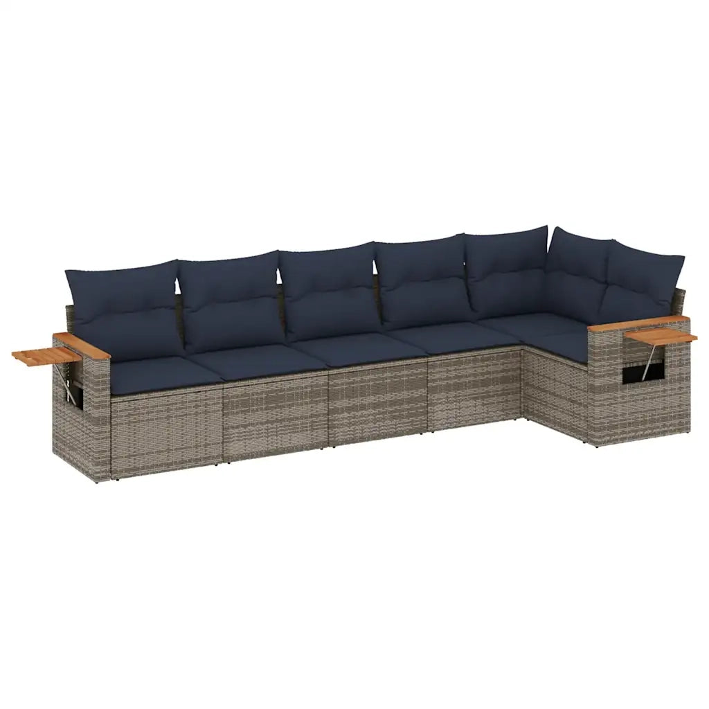 Set Divani da Giardino 6 pz con Cuscini Grigio in Polyrattan