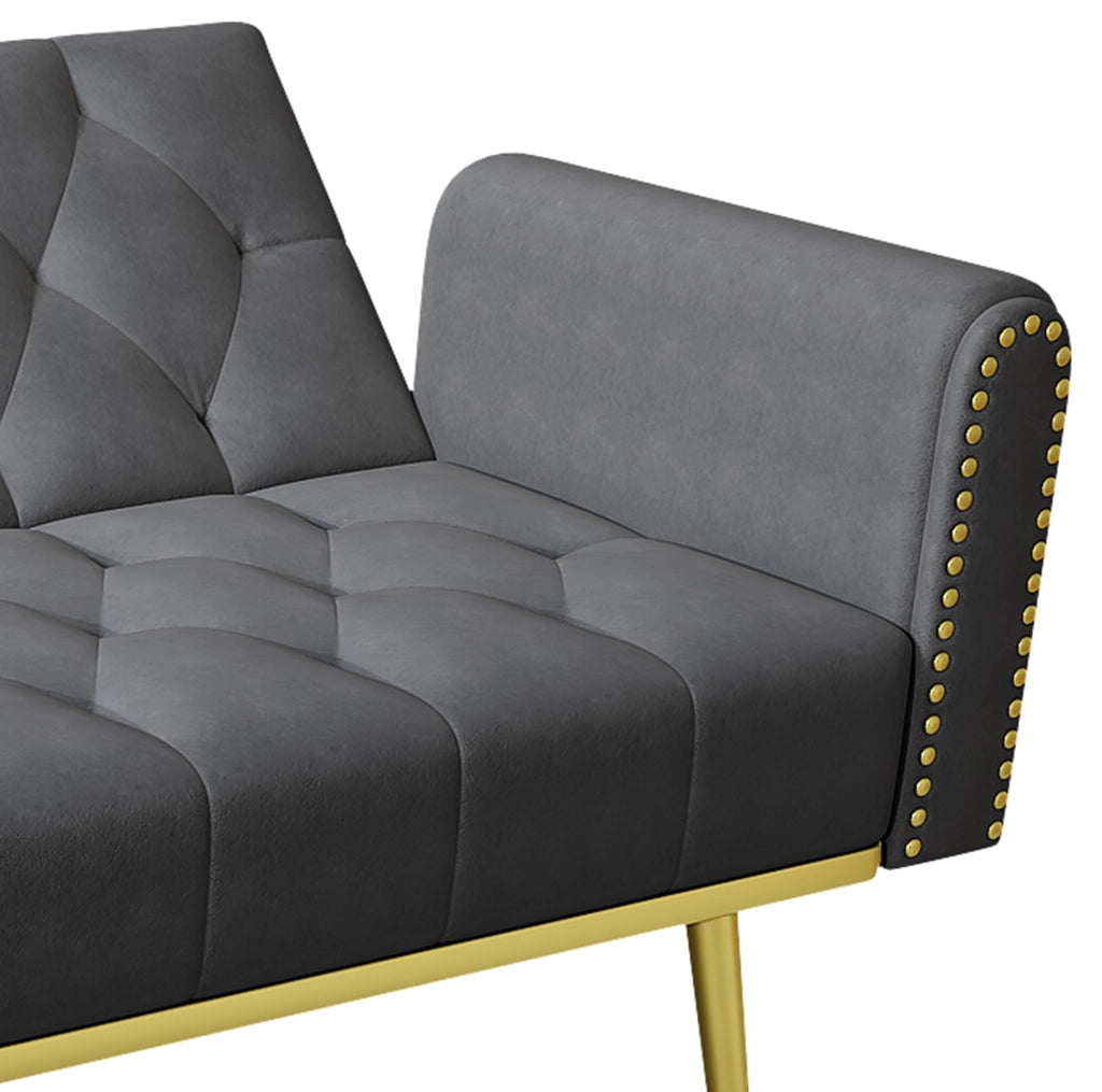 Divano letto 2 posti con schienale regolabile a 3 angoli e portabicchieri; velluto grigio; 175 cm