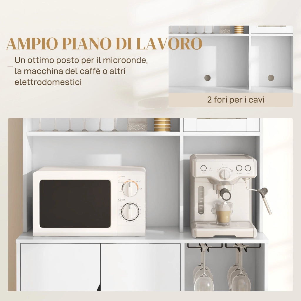 Mobile Dispensa con Portabottiglie 100x38x172 cm in Truciolato e Legno Bianco