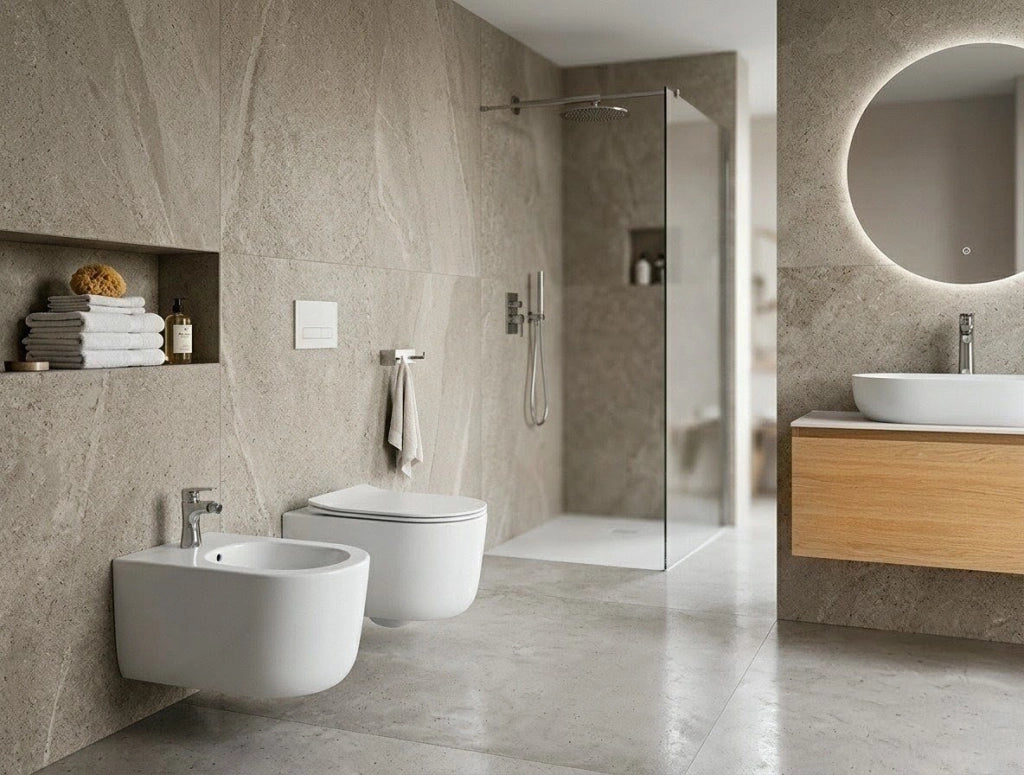 Sanitari sospesi WC e Bidet in Ceramica Copriwater soft-close TRAMONTANA Bianco Opaco