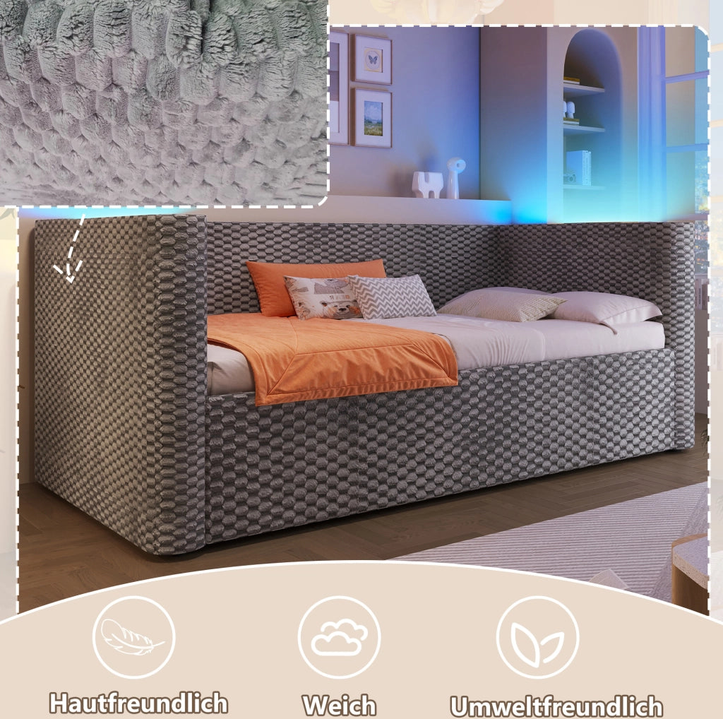 Letto singolo 90x200 cm in velluto grigio con LED