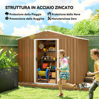 Casetta da Giardino 236x174x190 cm con Porte Scorrevoli in Lamiera di Acciaio Marrone