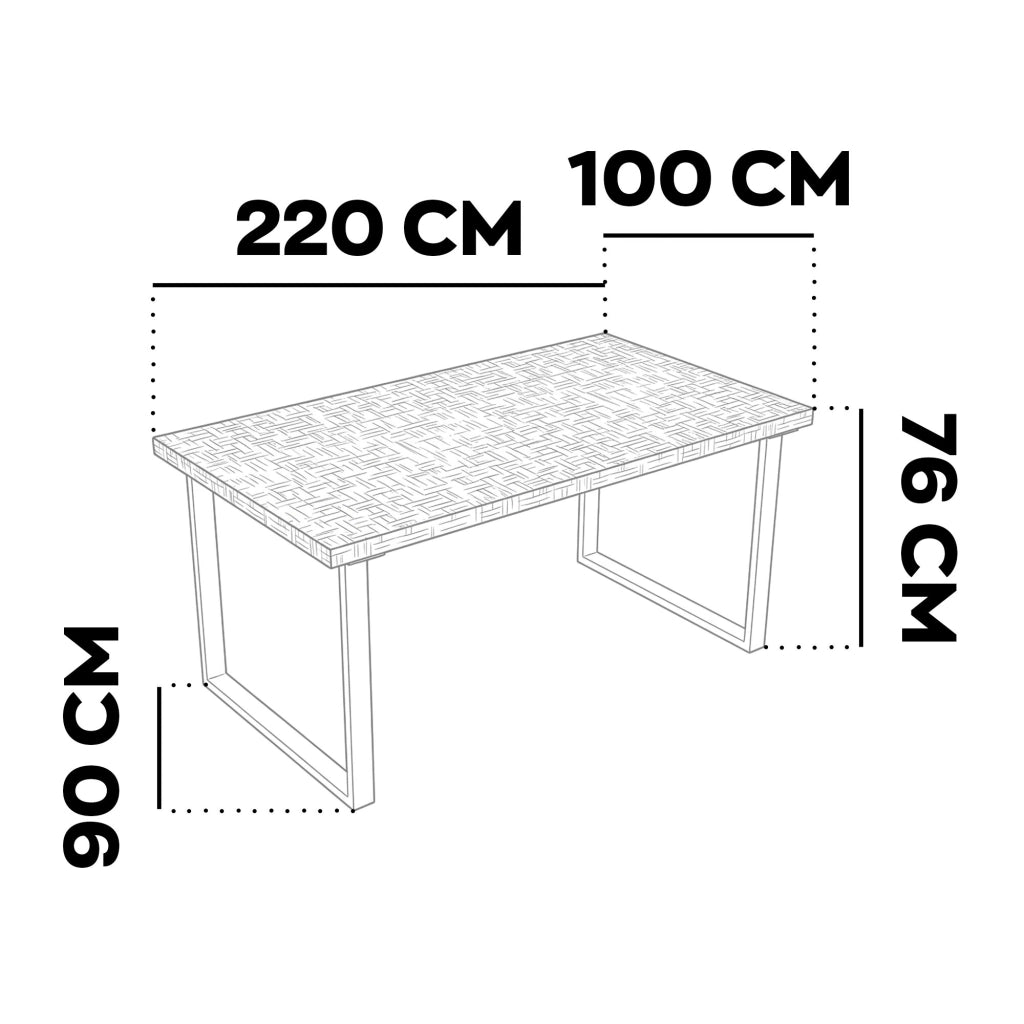 Tavolo da pranzo in legno e metallo con piedi squared bianchi 220x100 cm Grigio Testurizzato