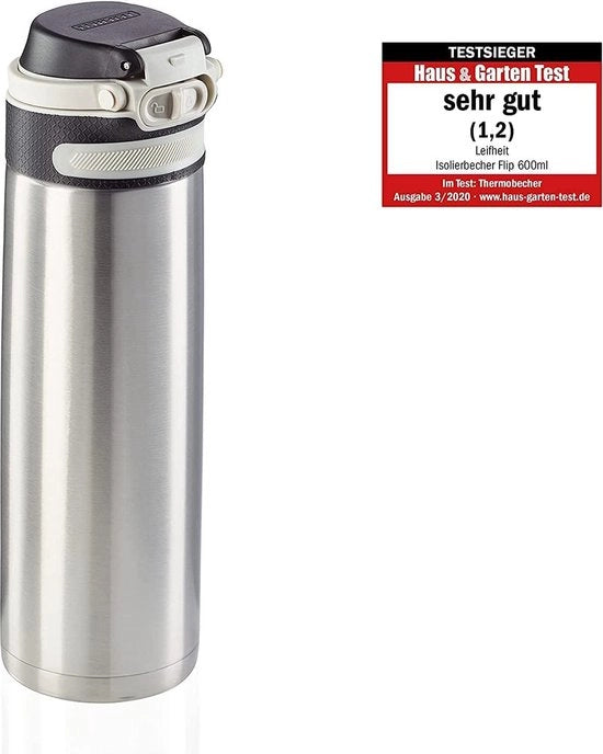 Tazza da caffè 600 ml - 100% libera da grassi - apribile con una mano - tazza per la strada - con filtro per frutta - mantiene i liquidi caldi fino a 6 ore - argento.