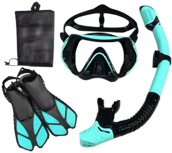 Attrezzatura da snorkeling per adulti - maschera, pinne, set di snorkeling - maschera da immersione panoramica - pinne per camminare - snorkel asciutto - set a 3 pezzi per immersioni sportive all'aperto - set da immersione da nuoto - misura L/XL (42-45)
