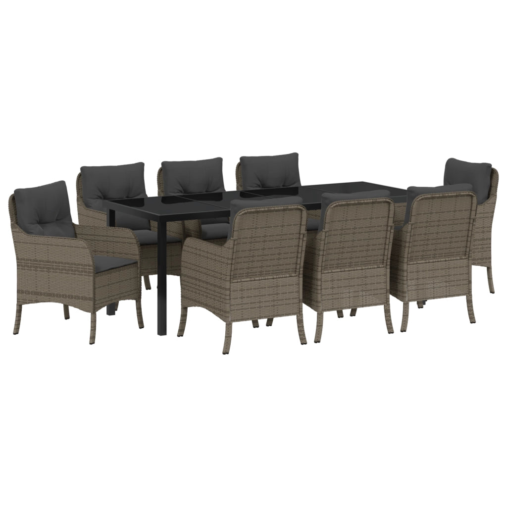 Set da Pranzo da Giardino 9 Pezzi con Cuscini Grigio Rattan Polivalente