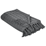 Copriletto in tessuto di cotone grigio scuro 150 x 200 cm con frange Coperta decorativa Biancheria da letto design classico Camera da letto