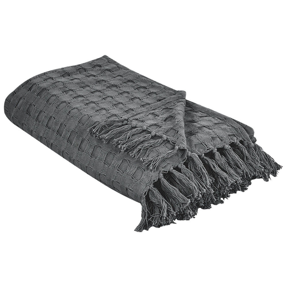 Copriletto in tessuto di cotone grigio scuro 150 x 200 cm con frange Coperta decorativa Biancheria da letto design classico Camera da letto