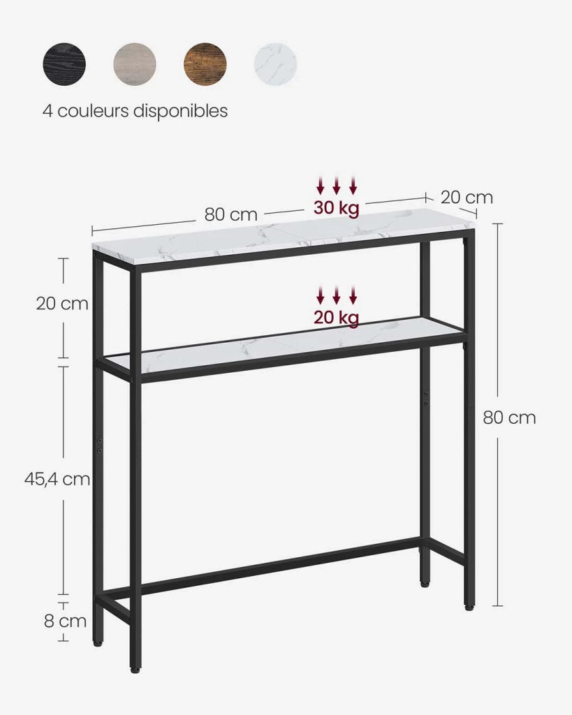 Consolle per ingresso tavolino sottile a 2 ripiani 20 x 120 x 80 cm tavolino laterale con 2 ripiani per soggiorno/camera da letto marmo bianco e nero 12_0005227
