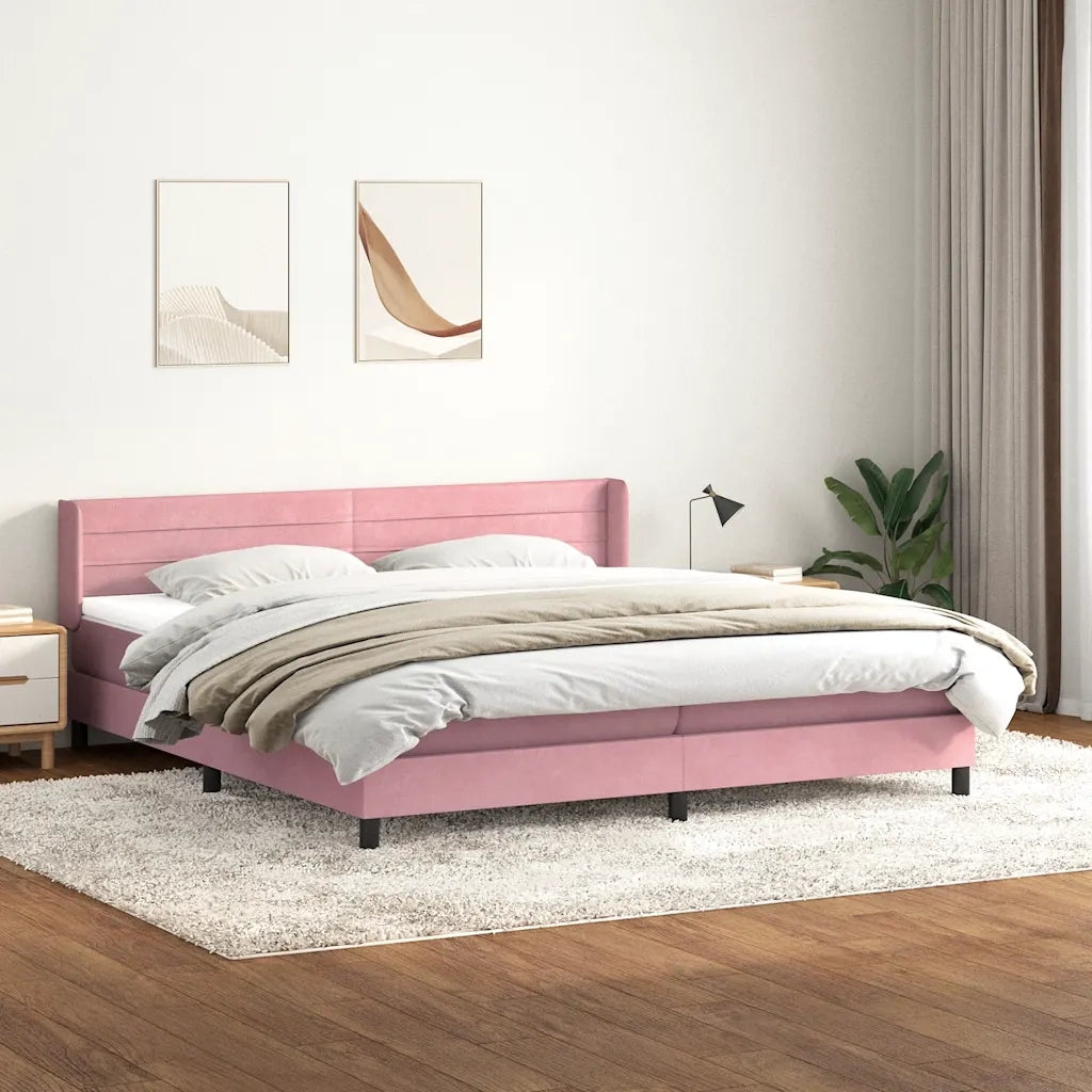 Giroletto a Molle con Materasso Rosa 180x210 cm in Velluto 3318212