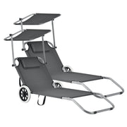 Set di 2 lettini prendisole con ombrellone e ruote poliestere e acciaio verniciato a polvere 146 x 52 x 15 cm grigio