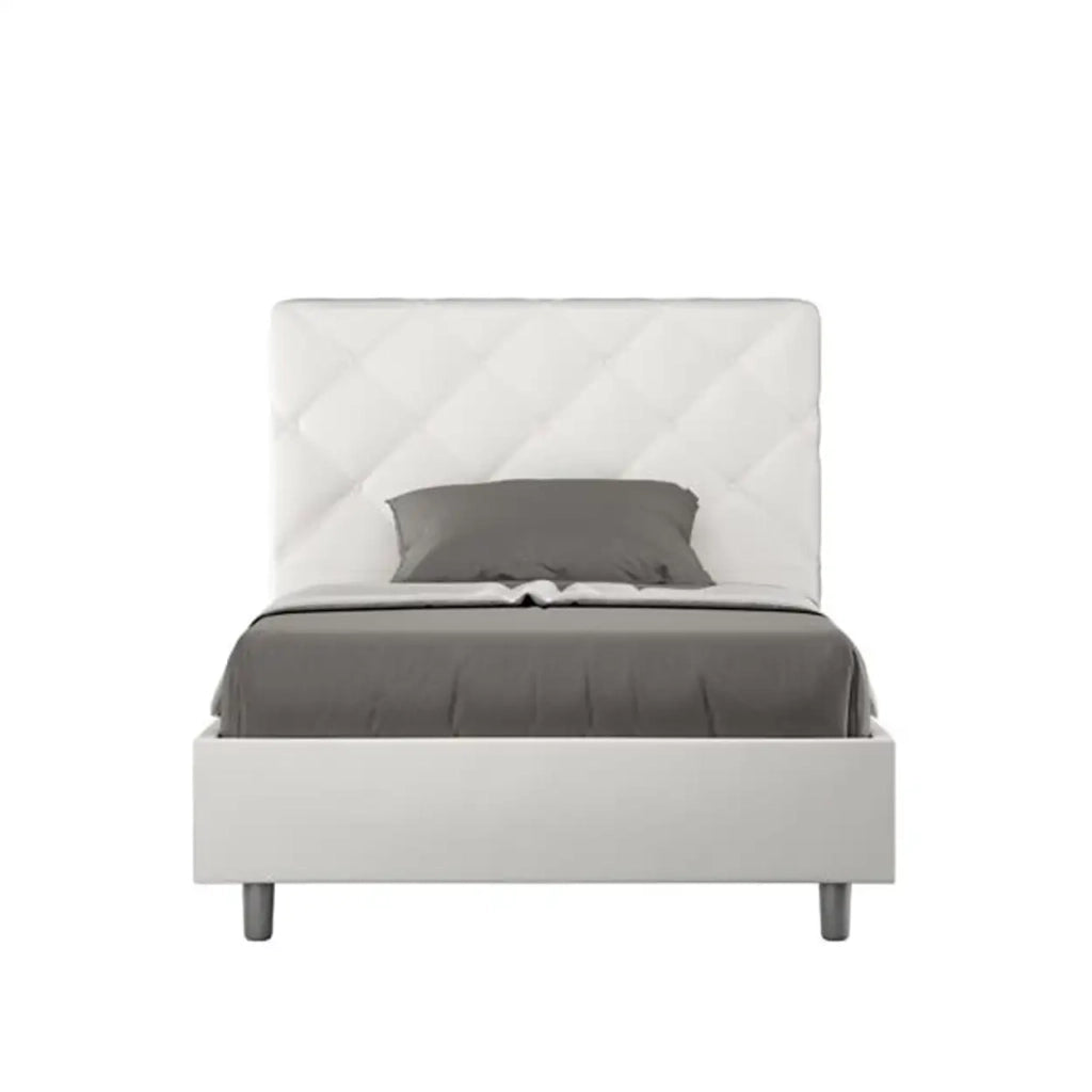 Letto matrimoniale francese con rete imbottito 140x190 similpelle bianco Priya