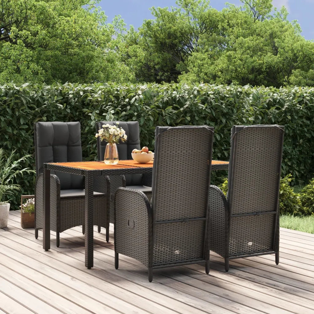 Set da Pranzo da Giardino 5 pz Nero con Cuscini in Polyrattancod mxl 125185