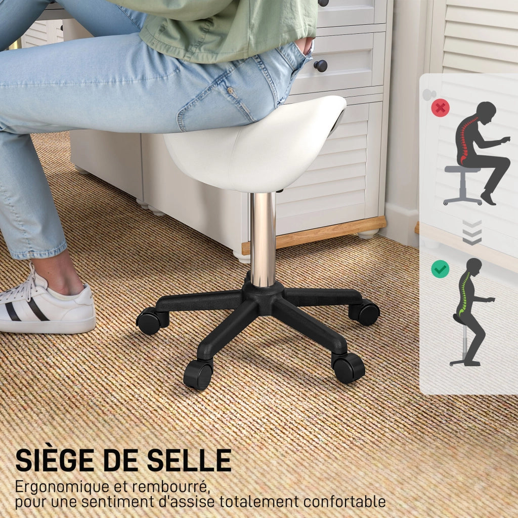 Sgabello da ufficio con rotelle e sedile ergonomico ¨C zephmum ¨C bianco 48x47x45-57cm