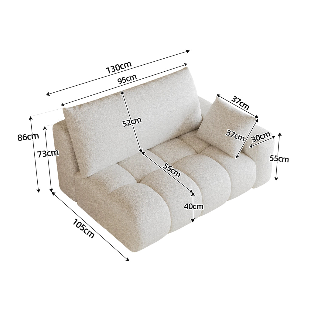 Divano angolare reversibile 2 posti con chaise longue modulare in tessuto bianco crema