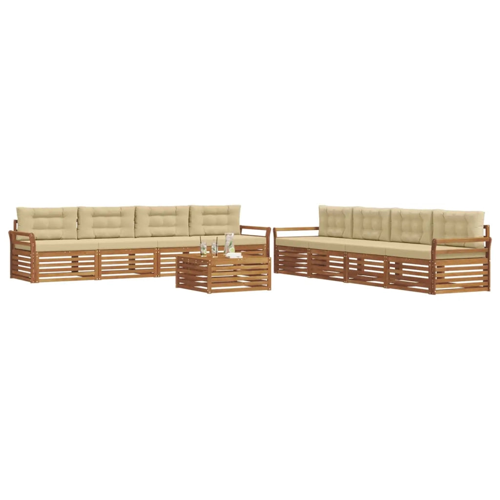 Set di divani da esterno con cuscino 9 pcs Naturale e Beige