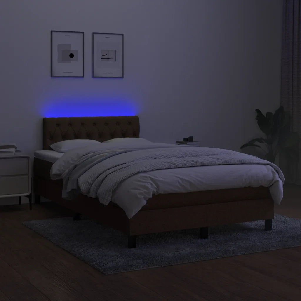 Letto a Molle Materasso e LED Marrone Scuro 120x200 cm Tessuto 3133384