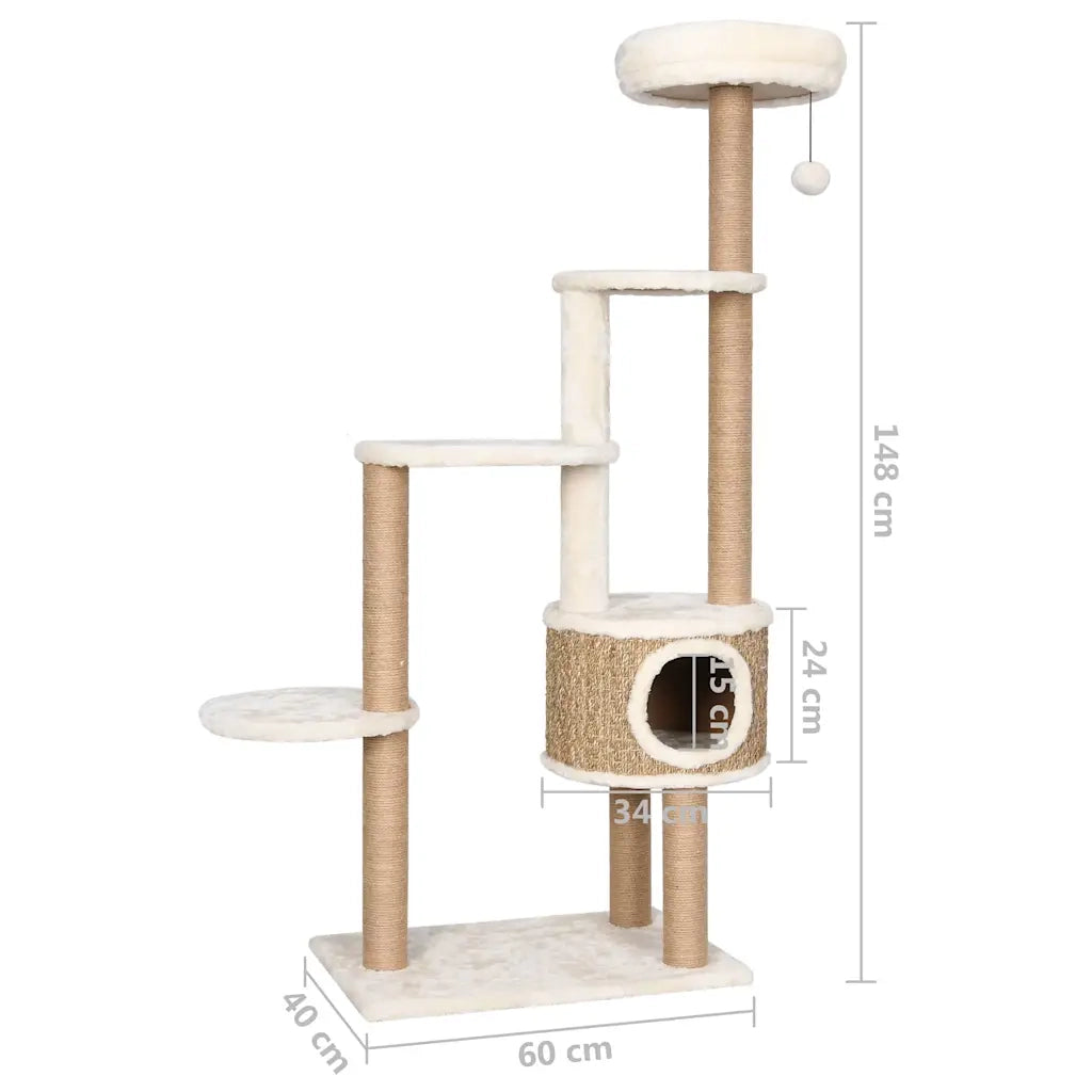 Albero per Gatti con Cuscino Lusso e Tiragraffi 148cm in Giunco CFW6404057