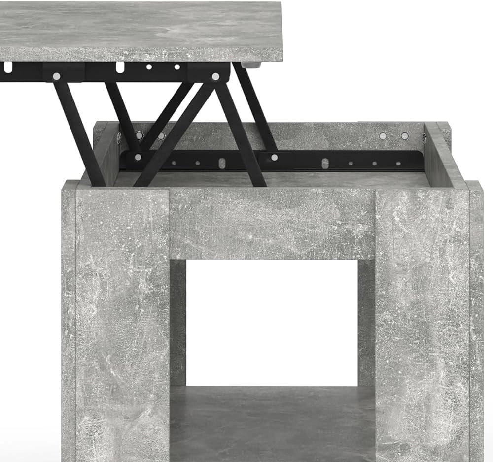 Tavolino soggiorno Lorenz, Calcestruzzo, 100 x 50 cm con funzione di sollevamento, con meccanismo di sollevamento e piano del tavolo regolabile in altezza