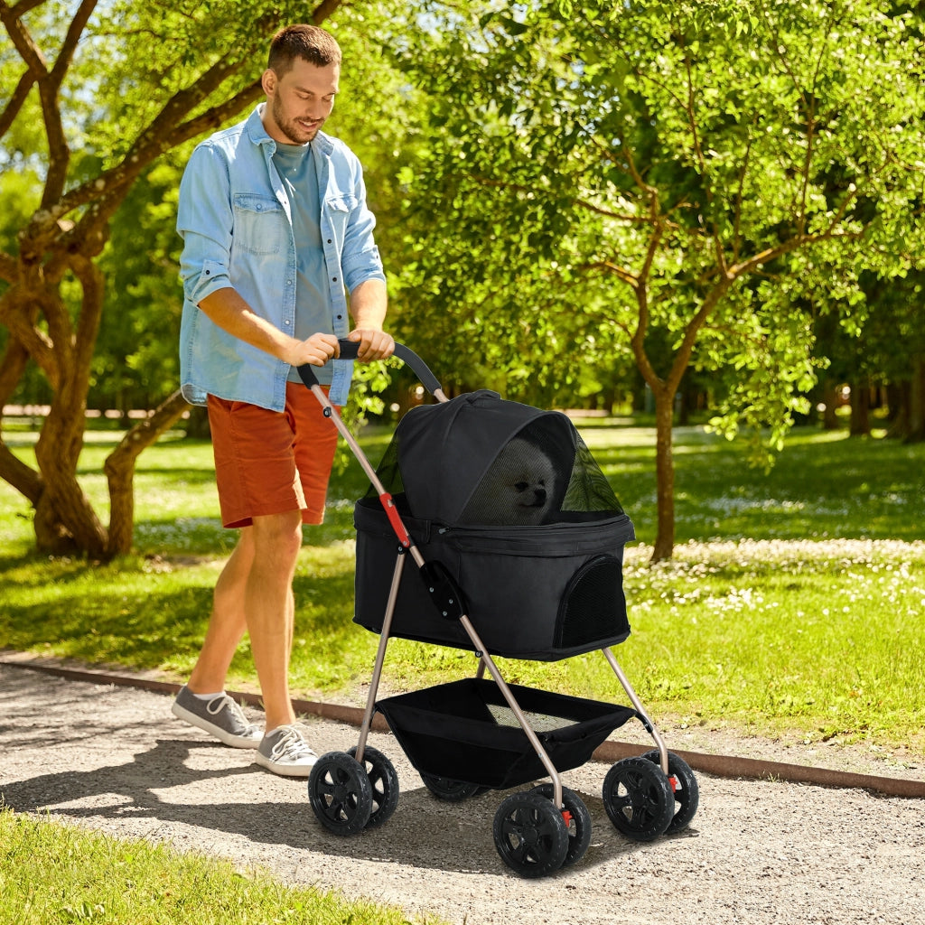 Passeggino per Cani 3 in 1 Pieghevole con Borsa Trasportino e Cestino Inferiore, Nero