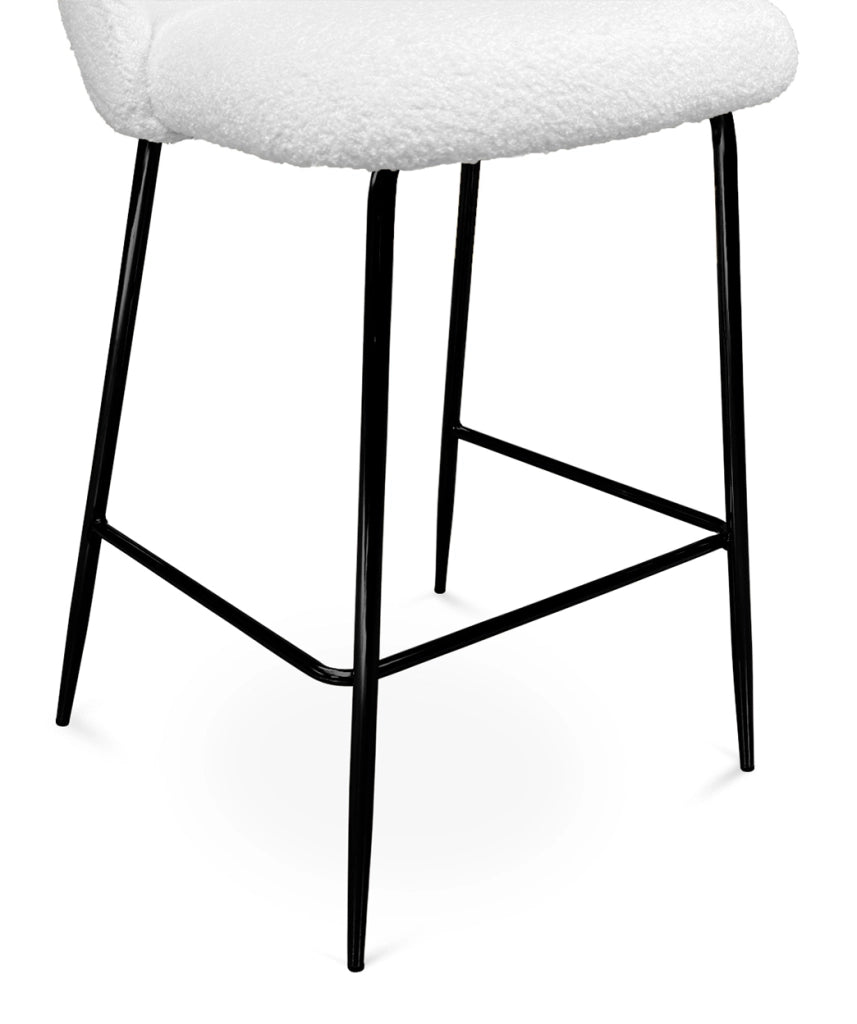 Sgabello cucina imbottito, sgabello alto in tessuto bouclè bianco piede nero – Nicole - SG08NIPN-B