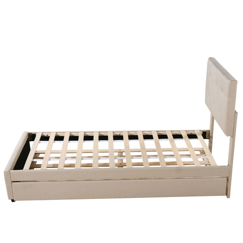 Letto imbottito per bambini 90x200 cm con letto estraibile; testiera regolabile; beige