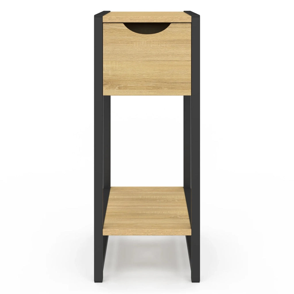 IDMarket - Set di 2 comodini a 1 cassetto DETROIT con ripiano in metallo nero e legno, design industriale