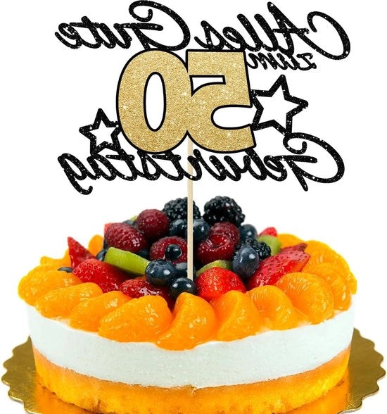 Decorazione per torta 50° compleanno - Tapecizia nera e oro glitter per torta - Decorazione per torta
