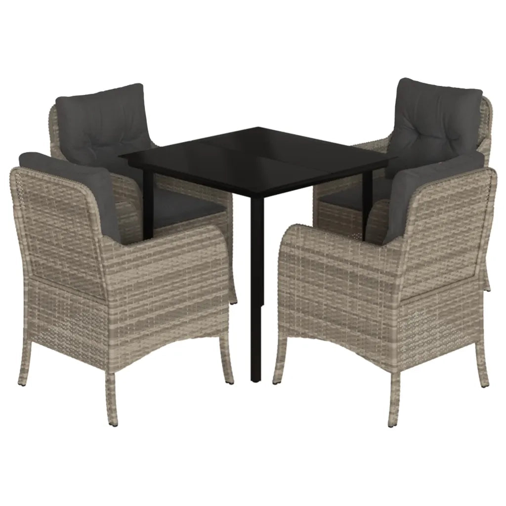 Set Pranzo da Giardino 5pz con Cuscini Grigio Chiaro Polyrattan