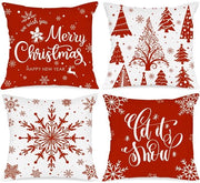 Set di cuscini di 4 pezzi - 60 x 60 cm - Cotone di canapa - Duraturo - Decorativo - Design di Natale/neve - Cuscini decorativi