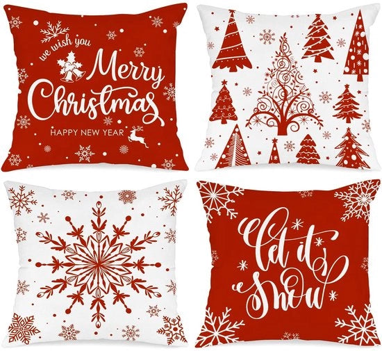 Set di cuscini di 4 pezzi - 60 x 60 cm - Cotone di canapa - Duraturo - Decorativo - Design di Natale/neve - Cuscini decorativi