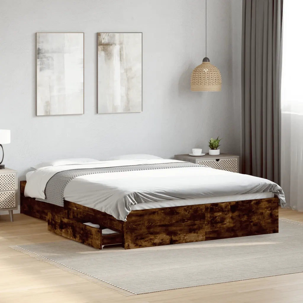 Giroletto con Cassetti Rovere Fumo 140x200 cm Legno Multistrato 3280661