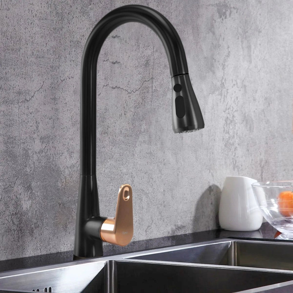 Rubinetto Da Cucina Rea Mild Black Mat Rose Gold