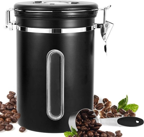 Contenitore a tenuta d'aria per caffè in acciaio inossidabile - 1,8 Litri - Caffè in grani - Per appassionati di caffè di alta qualità