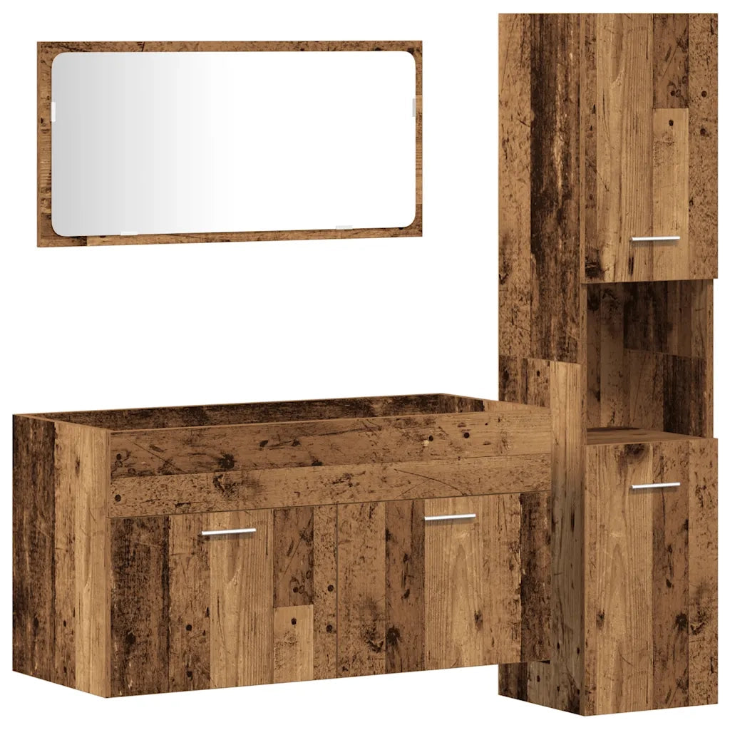 Set Mobili da Bagno | Armadio da bagno 3 pz Legno Antico in Legno Multistrato