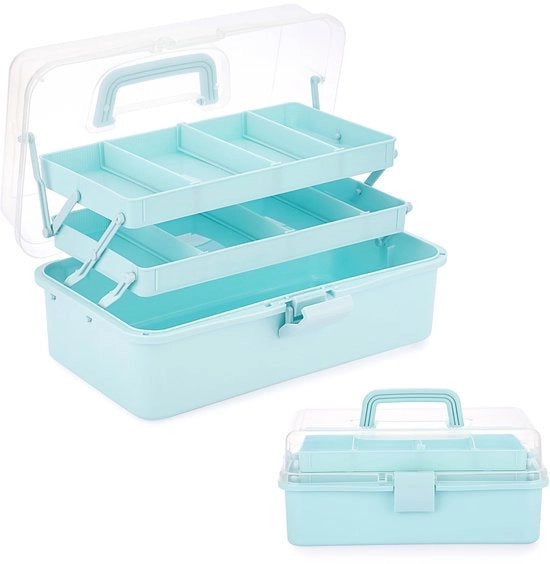 Cassa di Stoccaggio 3 Livelli - Cassetto Multifunzionale - Organizzatore con Coperchio - Classifica con Individuazione Flessibile - Scatola di Cosmetici - Organizzatore con Coperchio - Blu chiaro - Cassa di Stoccaggio