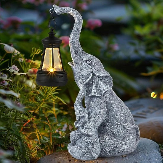 Decorazione di Olifante con Lampada Solare - Figure di Giardino con Illuminazione LED alimentata da Energia Solare per Uomini, Donne, Madri - Regalo per il Giorno della Donna per Esterni - Decorazione di Patio