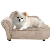 Divano per Cani Rialzato con Spazio Portaoggetti a Scomparsa, Divano Imbottito in Legno e Tessuto Vellutato, 80x40x46 cm, Beige
