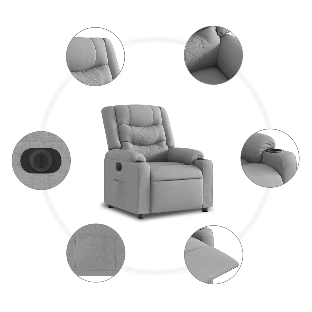 Poltrona | Sedia Relax Elettrica Reclinabile Grigio Chiaro in Tessuto