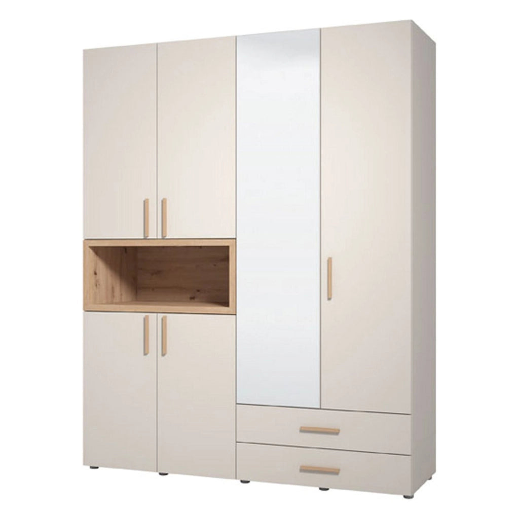 Armadio Camera da Letto Merlino, Guardaroba Grande 2 Cassetti, 179x226.5h cm Bianco Crema