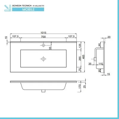 Mobile bagno sospeso 100 rovere grigio e bianco con lavabo e specchio  Eva