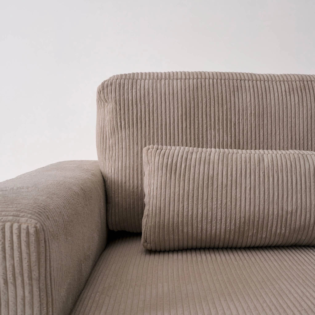 Divano letto angolare reversibile con contenitore in velluto a coste,